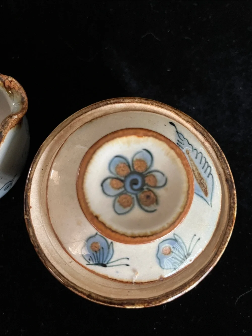 Ken Edward’s El Palomar Tonala Mexico Pottery Bird Flower Creamer & Sugar Set